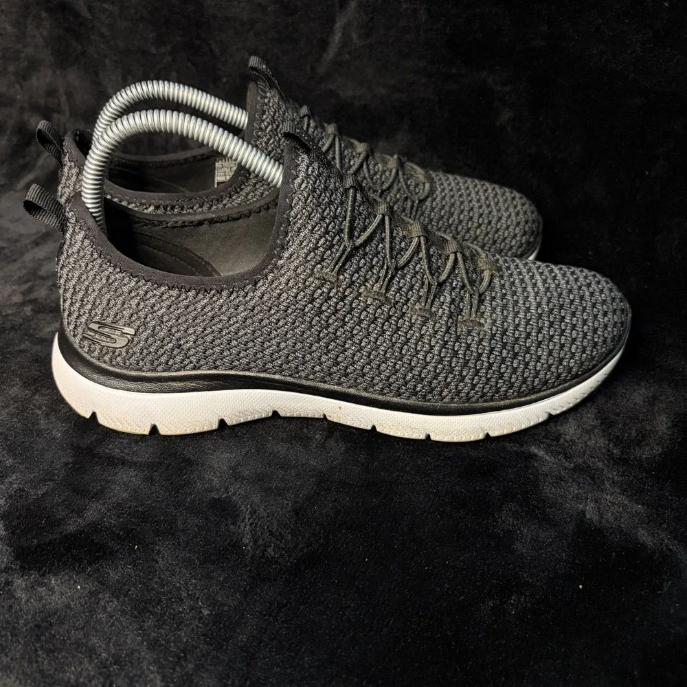 Skechers Memory Foam 59504S BKW Womens 8.5 Athletic Running Shoes Black Sneakers